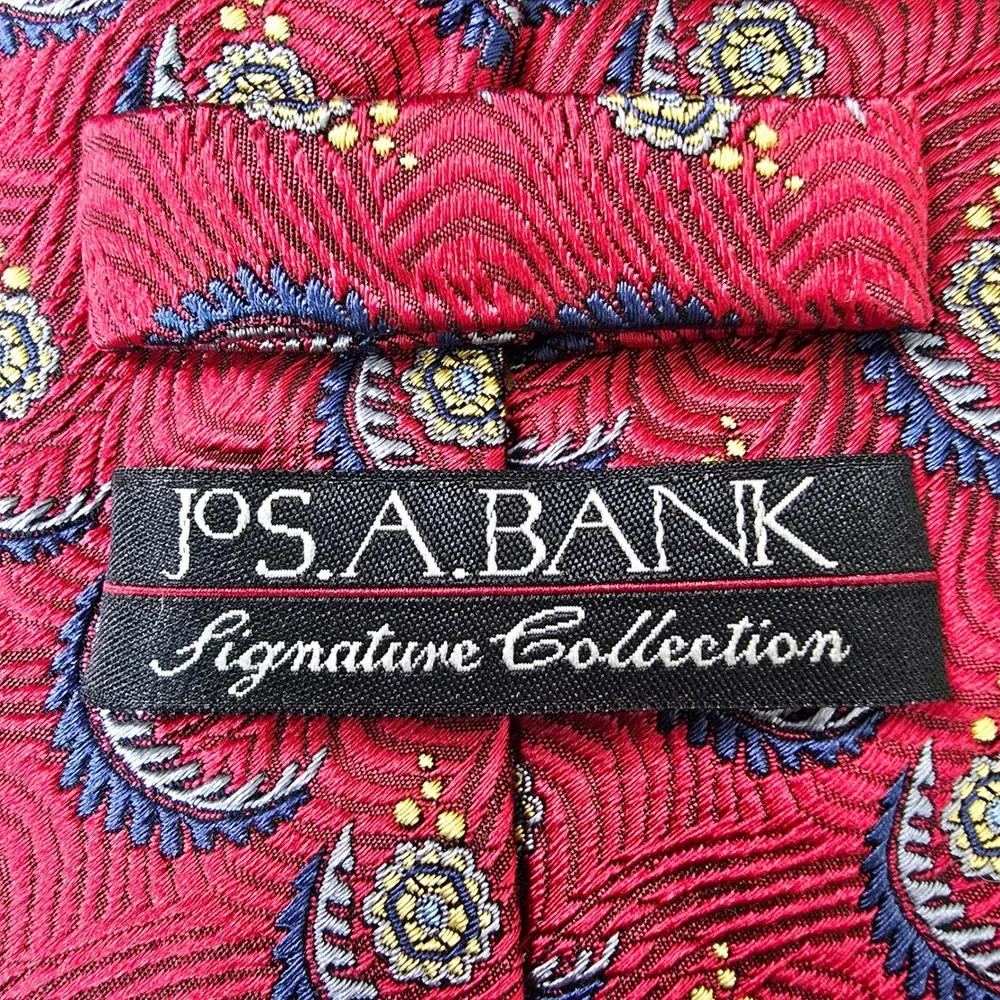 Jos. A. Bank Repp Silk Neck Tie Mens Red Swirl Medallion Signature Italy Work